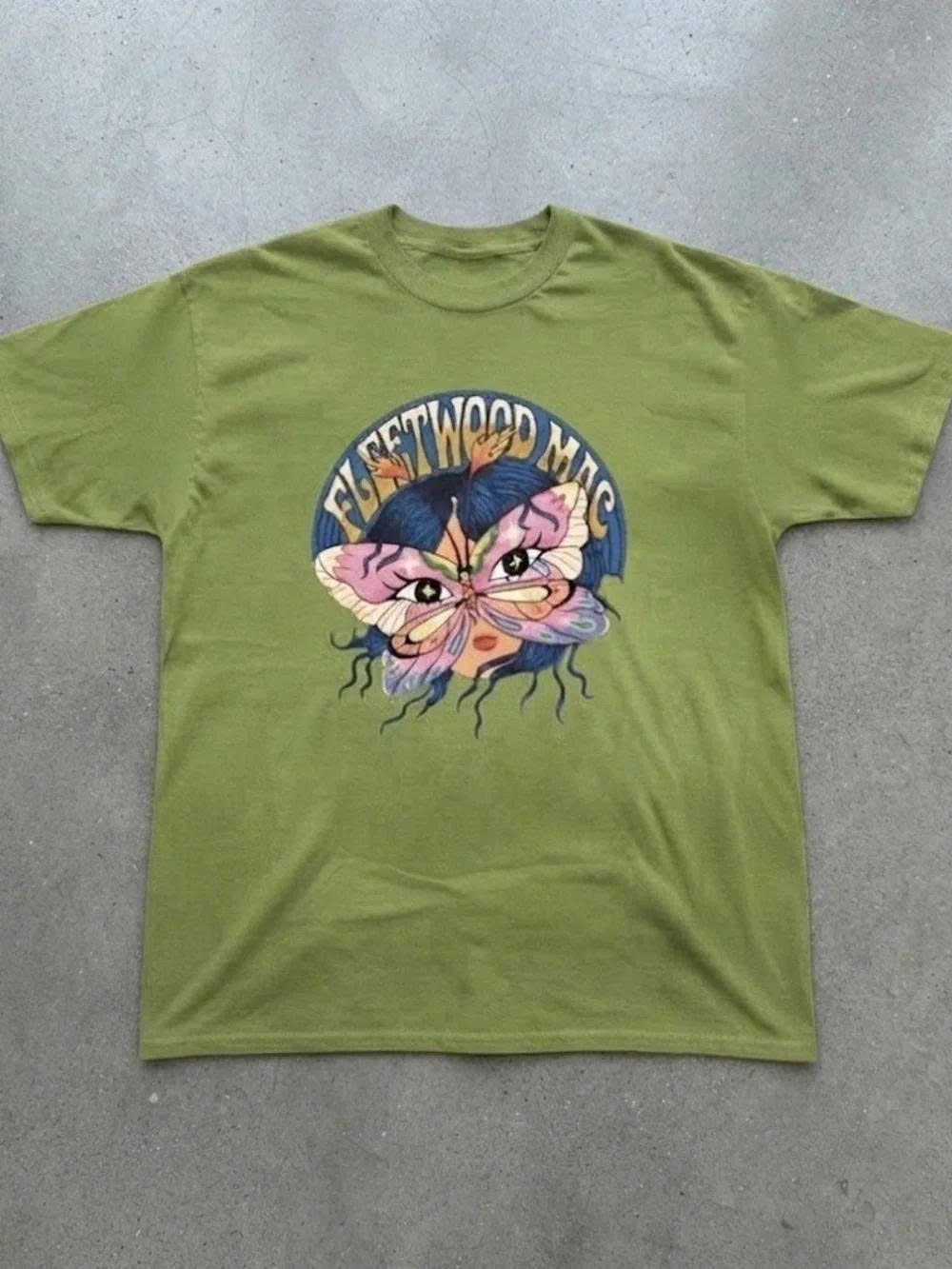 Olive Green Fleetwood Mac Butterfly Graphic Tee
